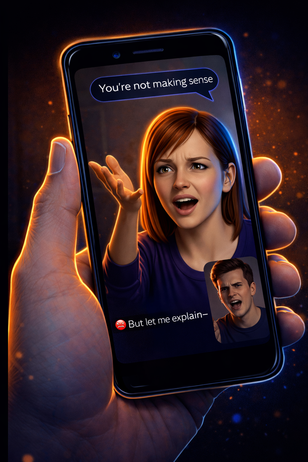 AI character interrupting user on phone